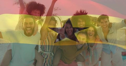 Joyful Friends on Beach Vacation Celebrating Summer