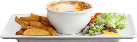 Delicious dish with baked potatoes and fresh salad on transparent background