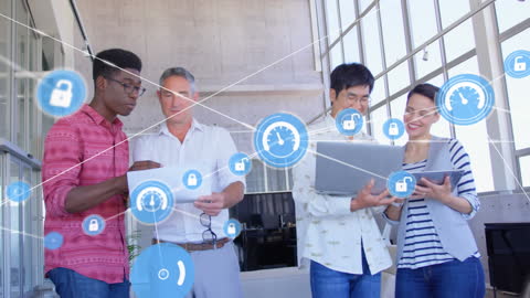 Diverse Team Collaborating with Innovative Digital Technology Overlays