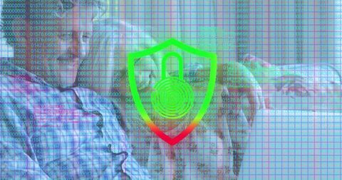 Senior Couple Secure Online with Digital Protection Overlay