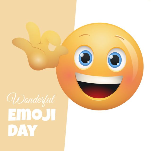 Illustration of cheerful emoticon with wonderful emoji day text, copy space. vector, celebration, emotion, small digital icon, expression.