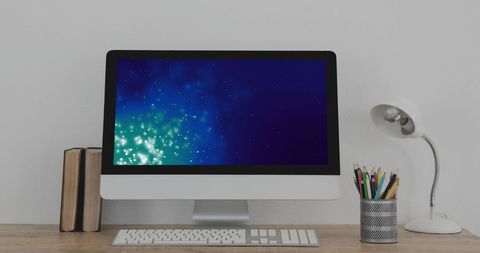 Modern Desktop with Abstract Digital Interface - Download Free Stock Images Pikwizard.com
