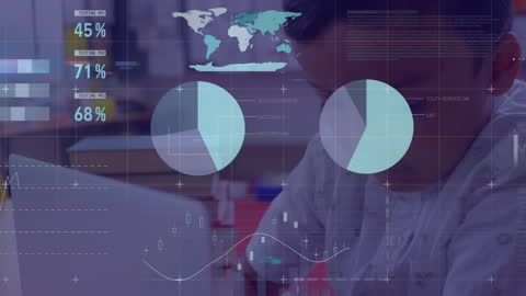Animated Virtual Data Interface with Biracial Student in Classroom