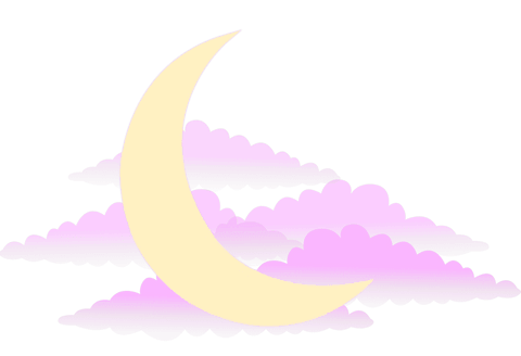 Transparent Crescent Moon with Soft Pastel Clouds in Flat Design