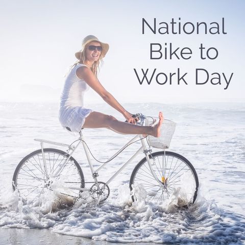 Woman Riding Bicycle on Beach for National Bike to Work Day - Download Free Stock Templates Pikwizard.com