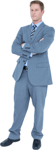 Confident Businessman in Gray Suit with Arms Crossed Transparent Background