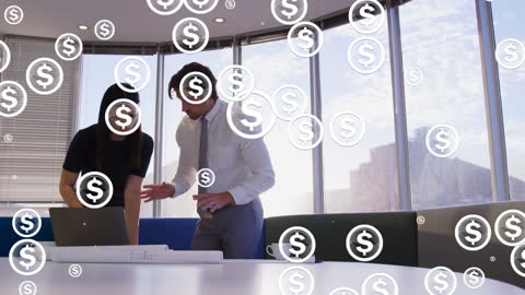 Diverse Business Team Discussion with Dollar Icon Animation