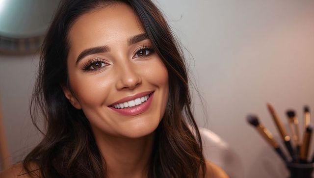 Smiling model portraying natural makeup elegance
