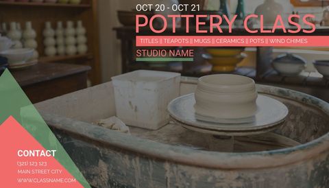 pottery workshop promotion with wheel and clay focus - Download Free Stock Templates Pikwizard.com
