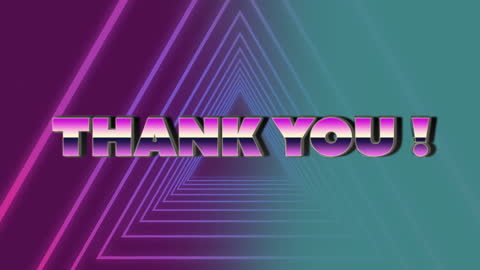 Neon Thank You Animation with Glowing Triangle Tunnel