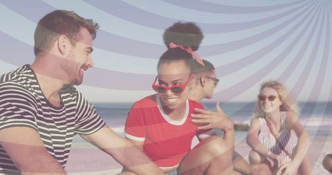 Joyful Friends Enjoying Beach in Stylish Summer Attire