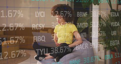 Businesswoman Analyzing Data with Dynamic Graph Overlay