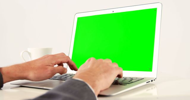 Using Laptop with Green Screen for Editing Mockups - Download Free Stock Images Pikwizard.com