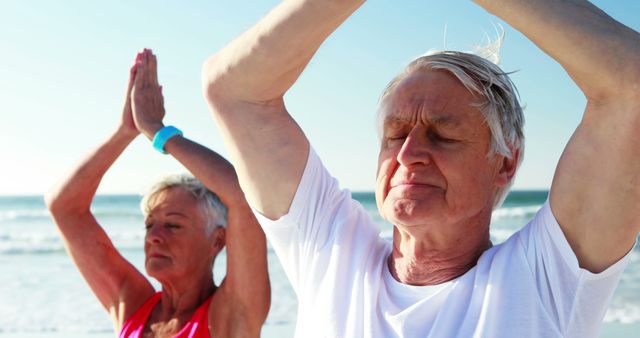 Senior Couple Practicing Yoga Poses on Beach at Sunrise - Download Free Stock Images Pikwizard.com