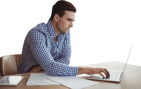 transparent businessman using laptop at desk concept - Download Free Stock Videos Pikwizard.com