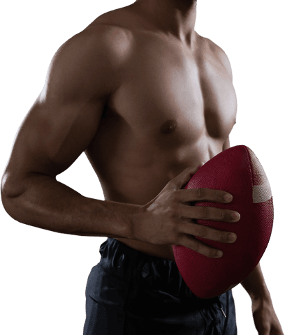 Transparent Muscular Football Player Holding Ball