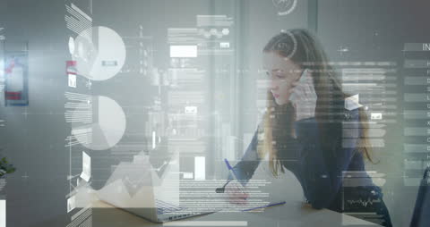 Businesswoman Analyzing Digital Data with Laptop