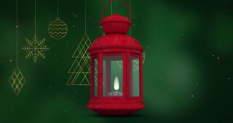 Red Lantern in Festive Christmas Green Background - Download Free Stock Images Pikwizard.com