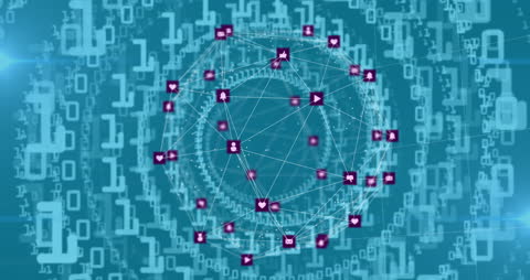 Digital Network Connections and Data Processing Animation Background