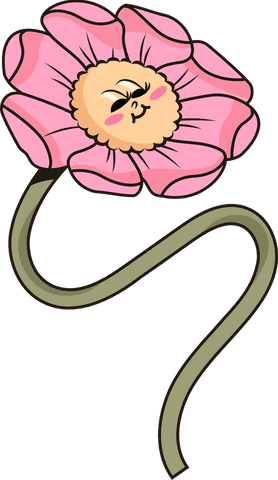 Whimsical pink flower character with transparent background