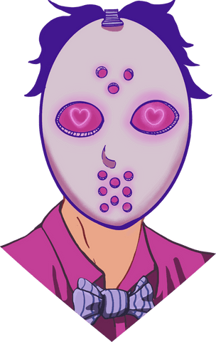 Hockey Mask Character with Heart Eyes Showing Avant-Garde Style