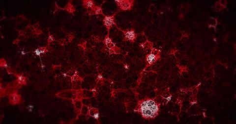 Dynamic red molecules on black background