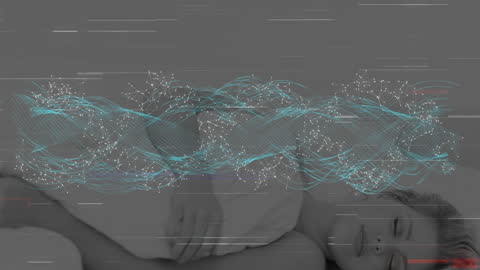 Woman Sleeping with DNA Structure Visualization Overlay