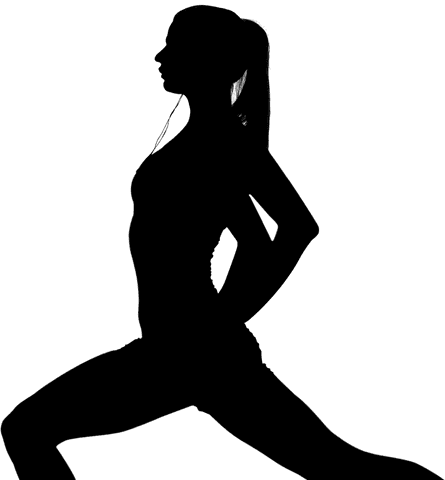 Silhouette of woman stretching with hands behind back transparent