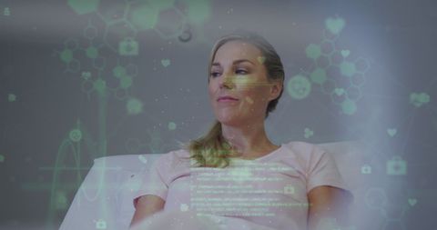 Caucasian Woman with Digital Network Overlays