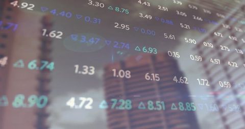 Financial Trend Arrows over Blurred Urban Towers for Market Analysis