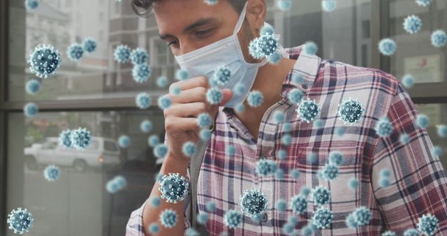 Caucasian Man Coughing with Overlay of Virus Particles - Download Free Stock Images Pikwizard.com