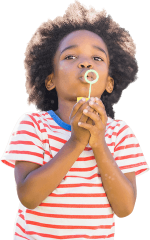 African american boy blowing bubbles on transparent background