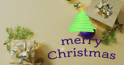 Festive Christmas Text With Decorated Gifts