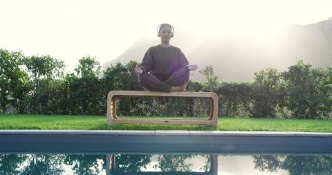 Serene Meditation by Poolside with Headphones