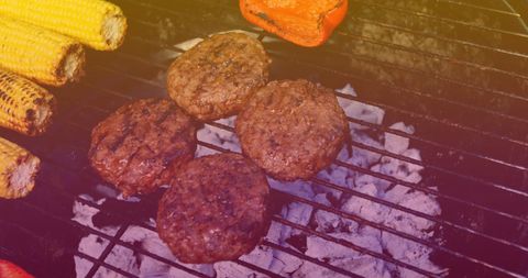 Grilled Hamburgers and Vegetables on a Barbecue Grill - Download Free Stock Images Pikwizard.com