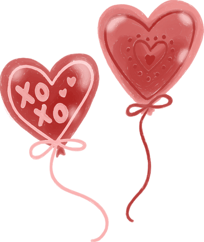 Glossy heart balloons with transparent background hugs and kisses