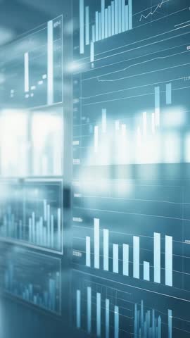 Vertical data visualization video updating pulsing bar charts and live analytics interface