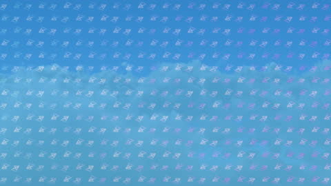 Seamless Pattern of Abstract Shapes Against Blue Sky with Clouds