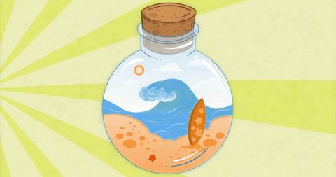 Artistic Glass Bottle Showcasing Ocean Scene and Surf Spirit