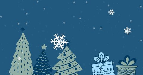 Holiday Cheer with Snowy Trees and Gift Boxes