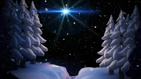 Starry Winter Night in Snowy Forest Landscape