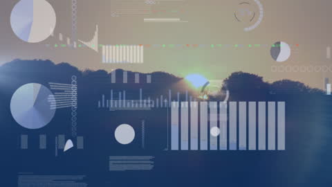 Digital Data and Business Analytics Over Sunset Landscape