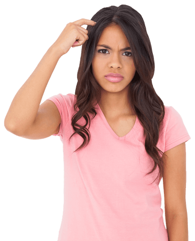 Young Woman Thinking on Transparent Background