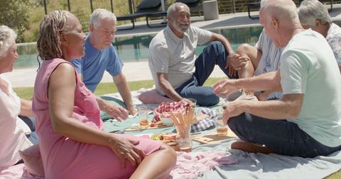 Happy Senior Group Enjoying Friendship at Outdoor Picnic - Download Free Stock Images Pikwizard.com