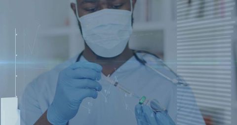 Medical professional preparing injection with sterile syringe
