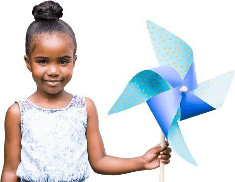 Smiling girl holding transparent pinwheel expression childhood happiness