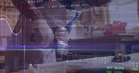 Skilled Craftsman with Drill Fusing Woodwork and Digital Technology