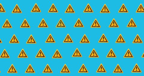 Repeating yellow warning triangles on blue background