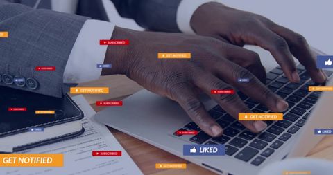 Digital notification hub over laptop usage scene