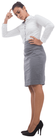 Pensive Businesswoman Scratching Head on Transparent Background